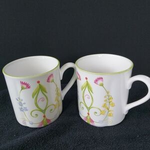 Pier 1 Imports Dolomite Porcelain Lyda Coffee Mugs x 2 Tea Cups Floral Scroll
